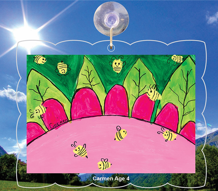Product Details. Plexi glass UV printed suncatchers to hang in your window with the child's artwork displayed and their name and age.